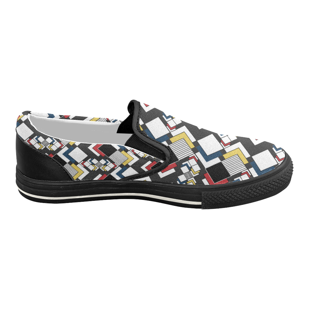 Women's Clashing Cubes Geometrical Print Slip-on Canvas Shoes