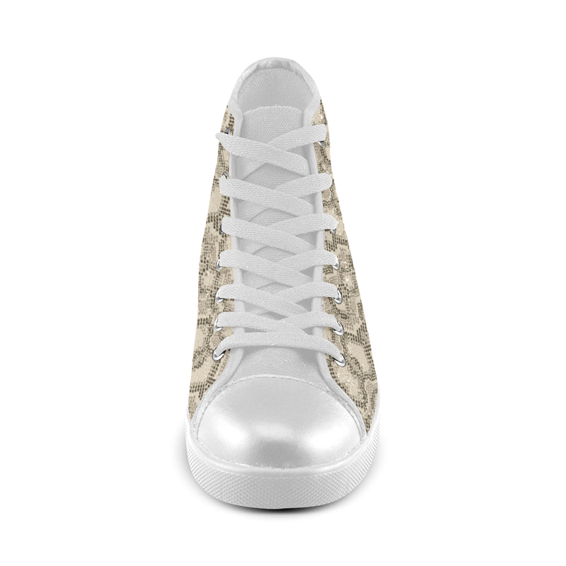 Women's Big Size Beige Snake Print High Top Canvas Shoes