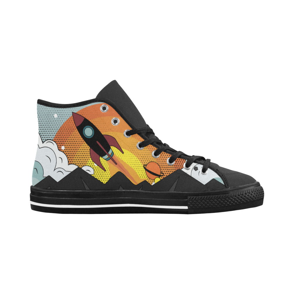 Men's Flying Rocket Pop Art Print Canvas High Top Shoes