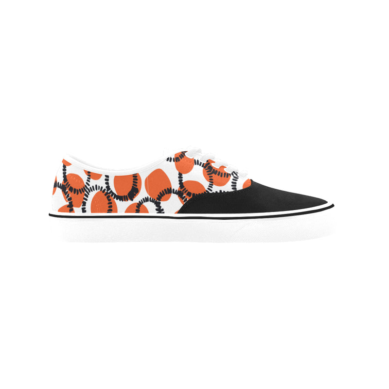 Men's Orange Black Polka Print Canvas Low Top Shoes (White)