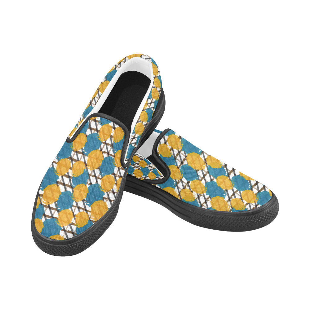 Women's Yellow Blue Polka Canvas Slip-on Shoes