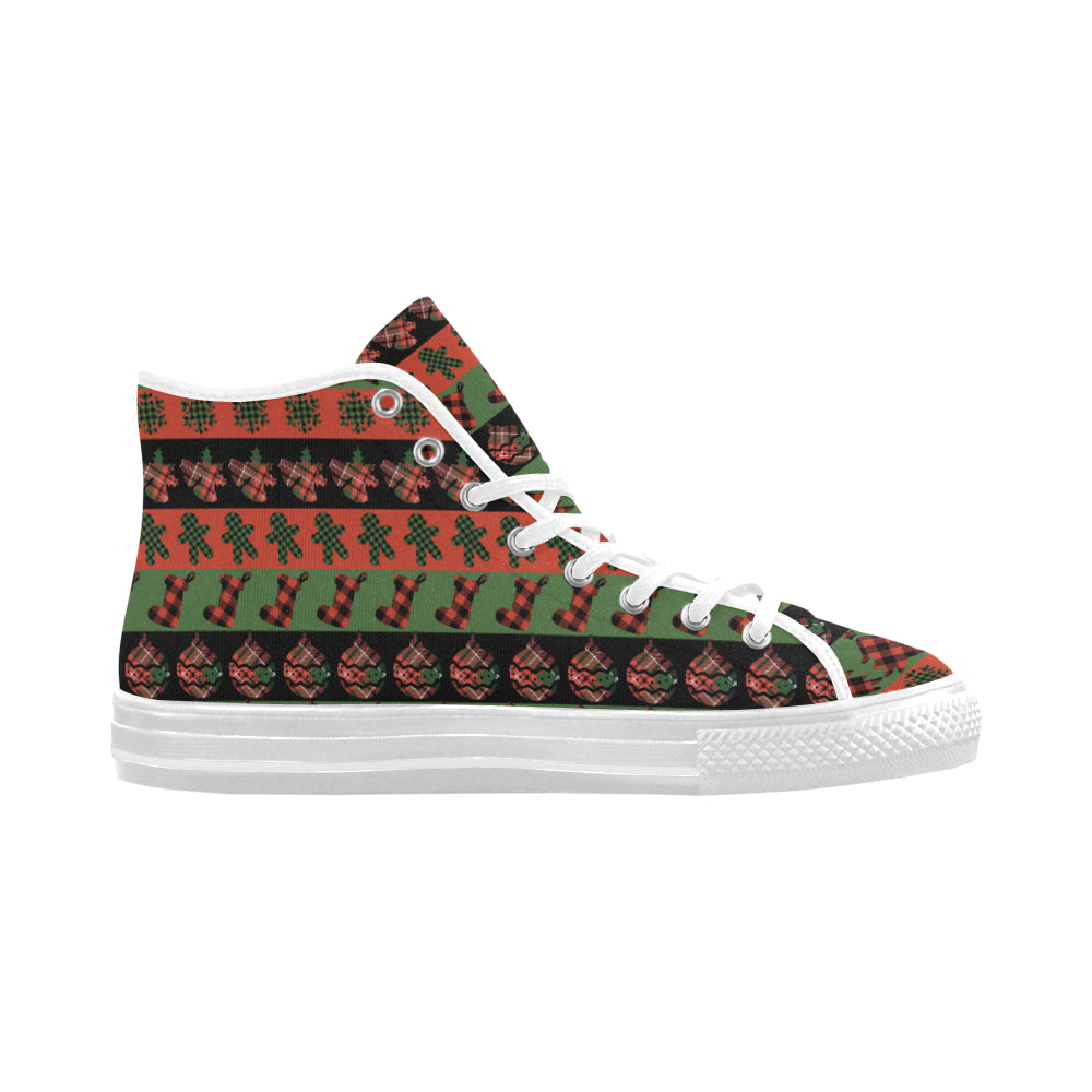 Men's Christmas Plaids Print Canvas High Top Shoes