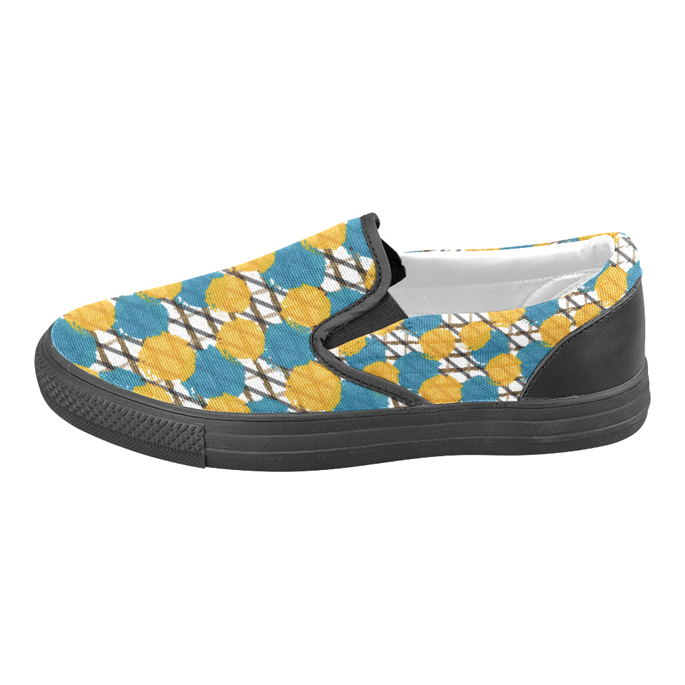 Women's Yellow Blue Polka Canvas Slip-on Shoes