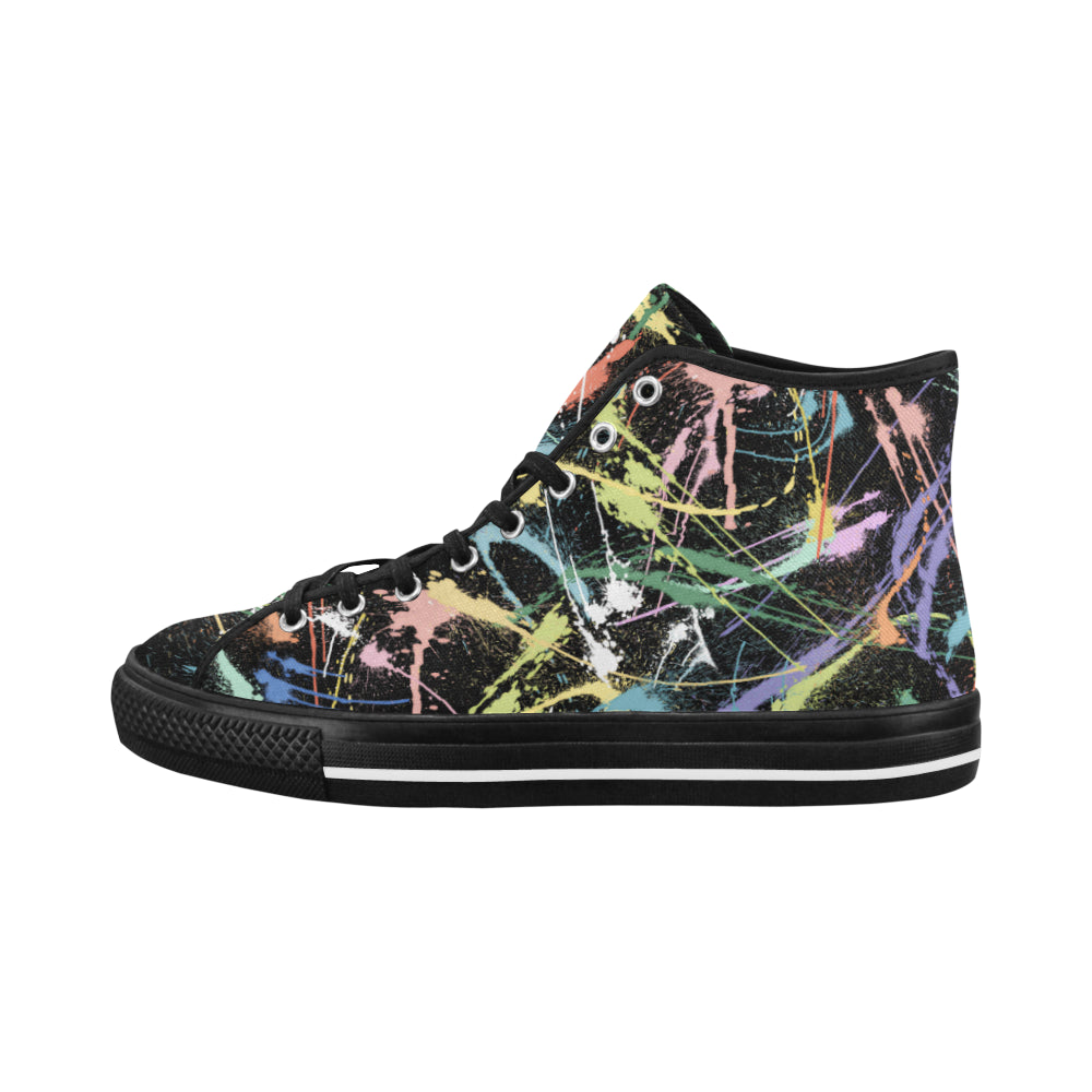 Women's Neon Paint Splatter Print Canvas High Top Shoes