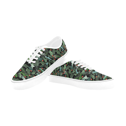 Women's Ivy Plants Christmas Print Canvas Low Top Shoes