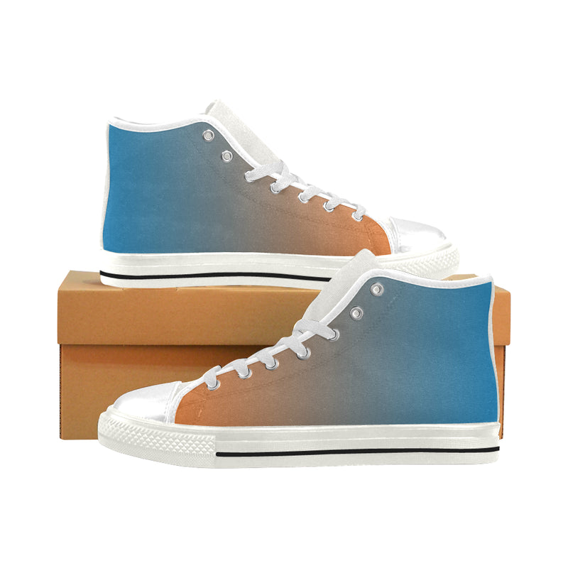Men's Bluish Orange Solids Print Canvas High Top Shoes