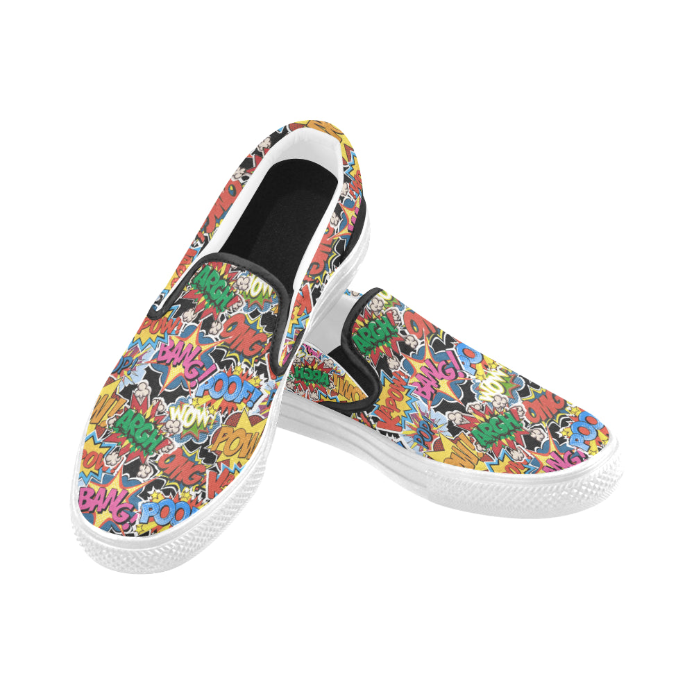 Women's Comic Bubbles Pop Art Print Canvas Slip On Shoes