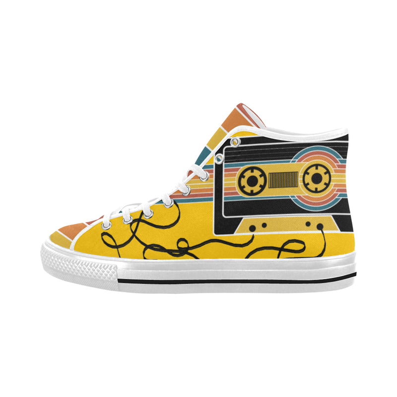 Men's Retro Cassette Pop Art Print Canvas High Top Shoes