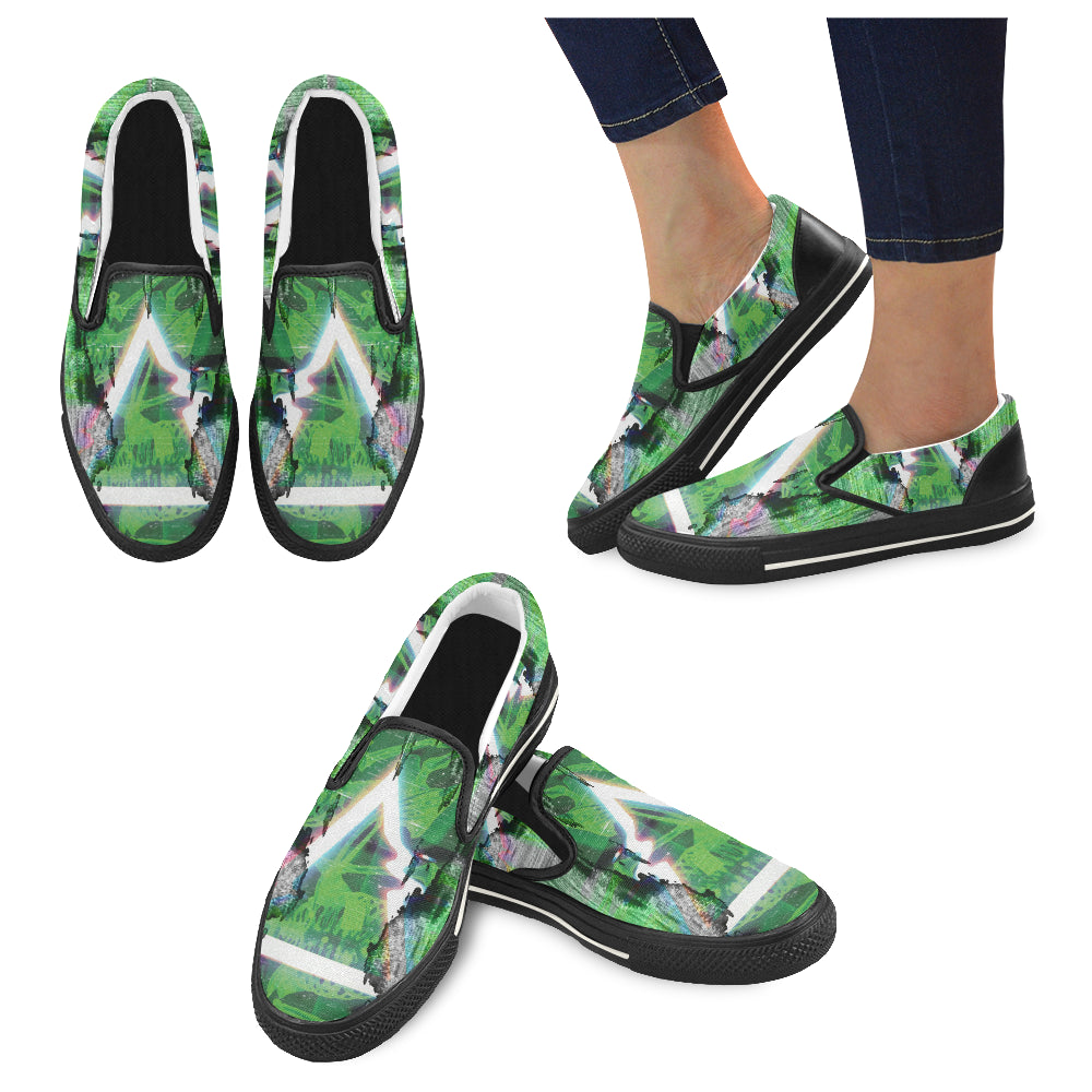 Men's Green Psychedelic Print Canvas Slip-on Shoes