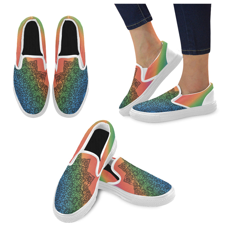 Women's Big Size Colorful Doodled Mandala Print Canvas Slip-on Shoes