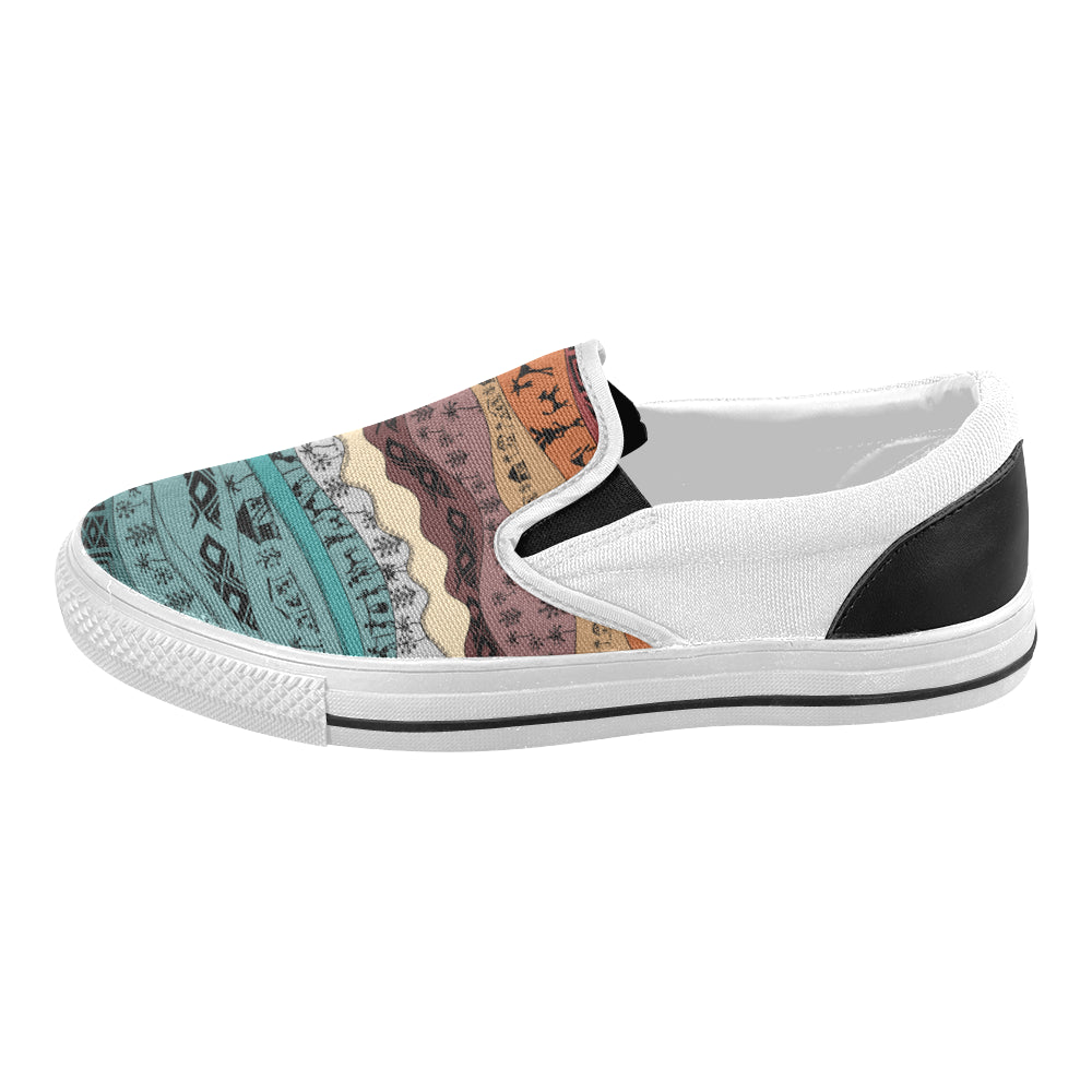 Women's Hued Waves Tribal Print Slip-on Canvas Shoes