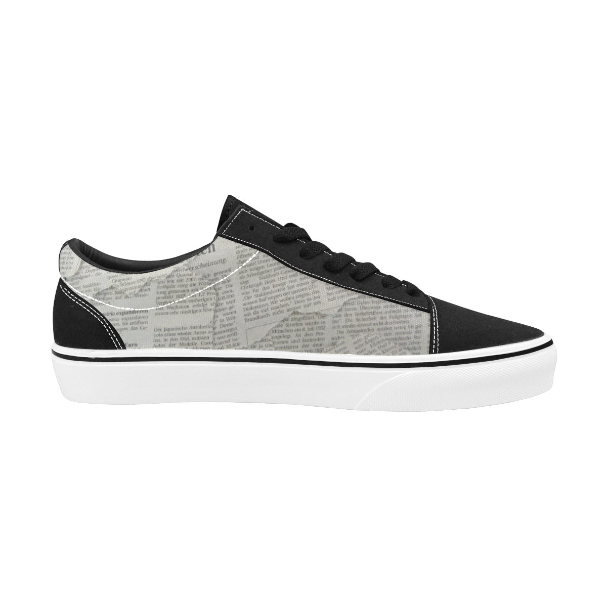 Women's Newspaper Cuttings Monochrome Print Low Top Canvas Shoes