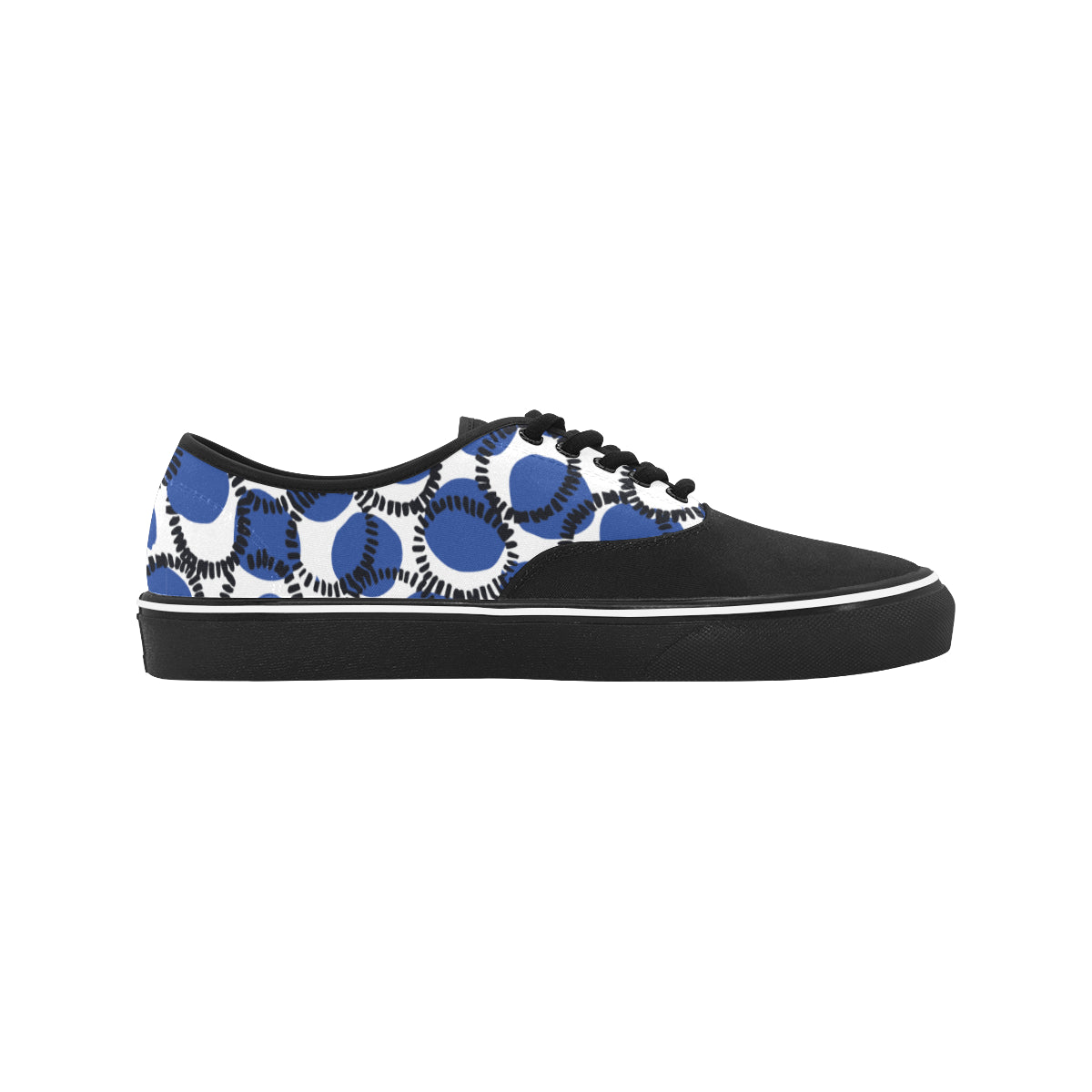 Men's White Blue Polka Print Canvas Low Top Shoes
