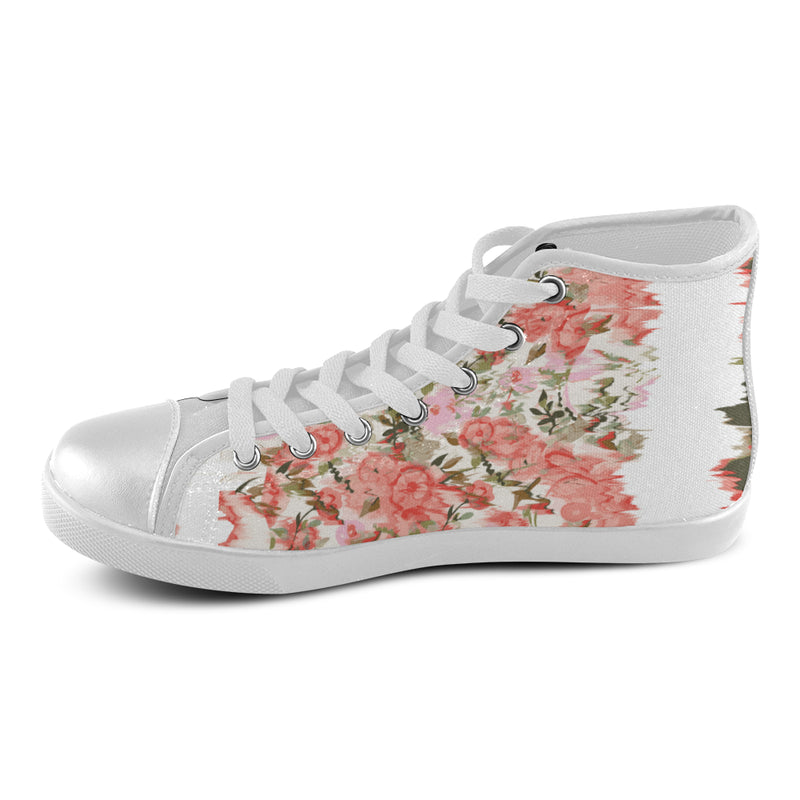 Women's Baby Pink Floral Print Canvas High Top Shoes