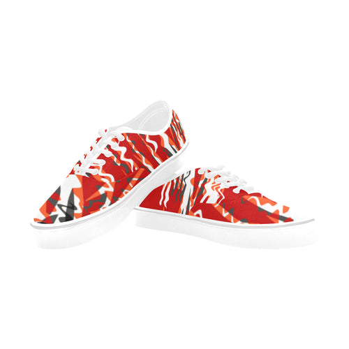 Men's Crimson Red Doodle Print Canvas Low Top Shoes