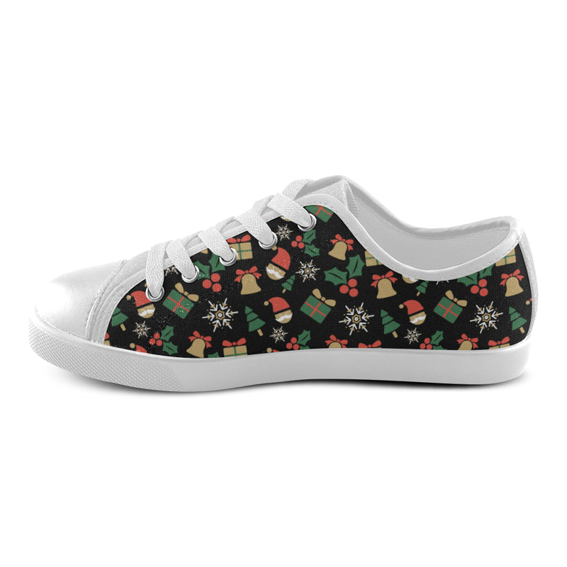 Kid's Christmas Elements Print Canvas Low Top Shoes (White)