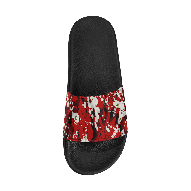 Men Big Size Cherry Red Floral Print Sliders Sandal