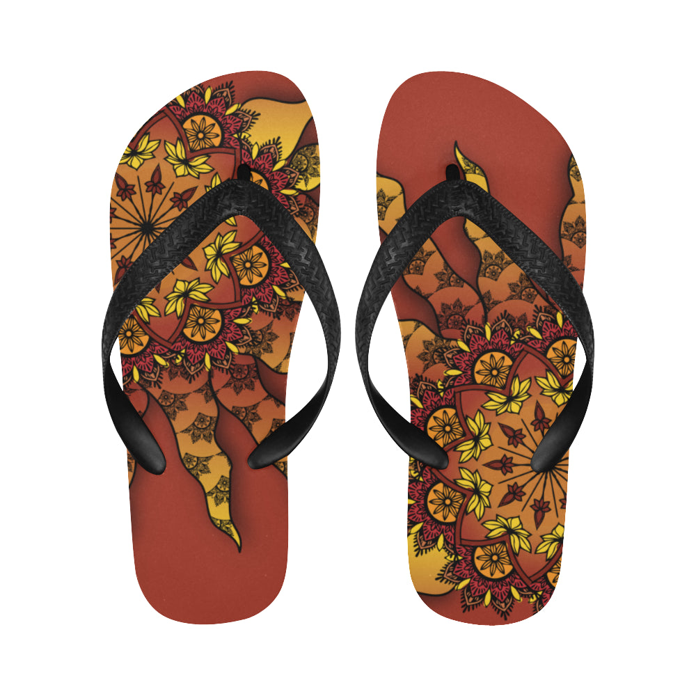 Unisex Glowing Sun Mandala Print Flip Flops