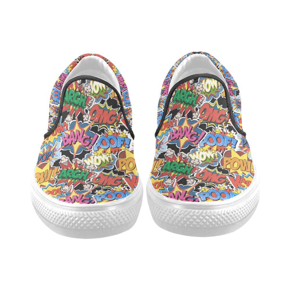 Men's Comic Bubbles Pop Art Print Canvas Slip On Shoes
