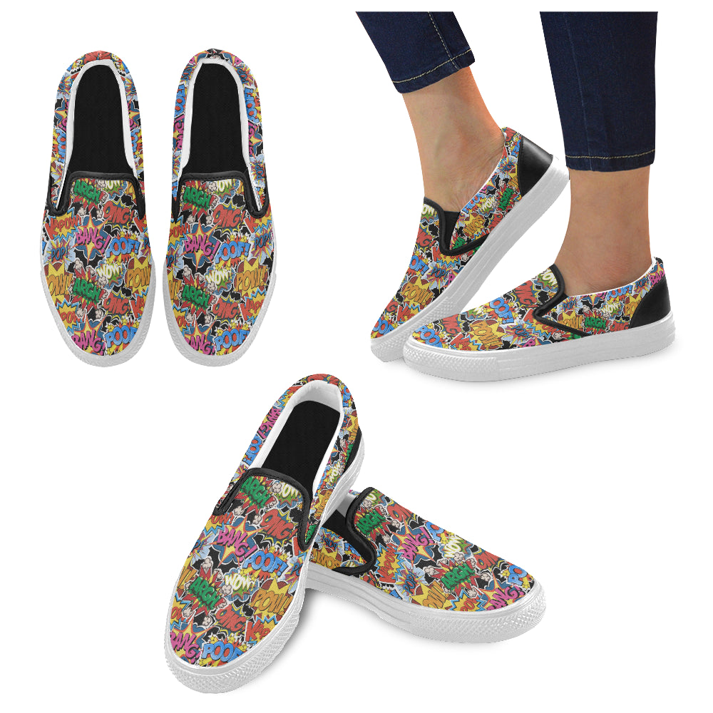 Men's Comic Bubbles Pop Art Print Canvas Slip On Shoes