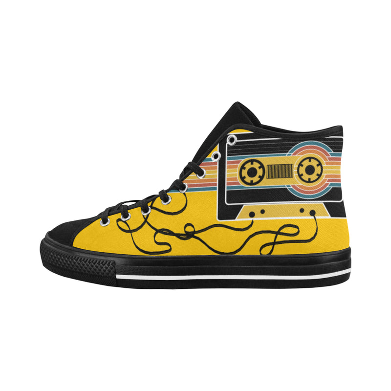 Women's Retro Cassette Pop Art Print Canvas High Top Shoes