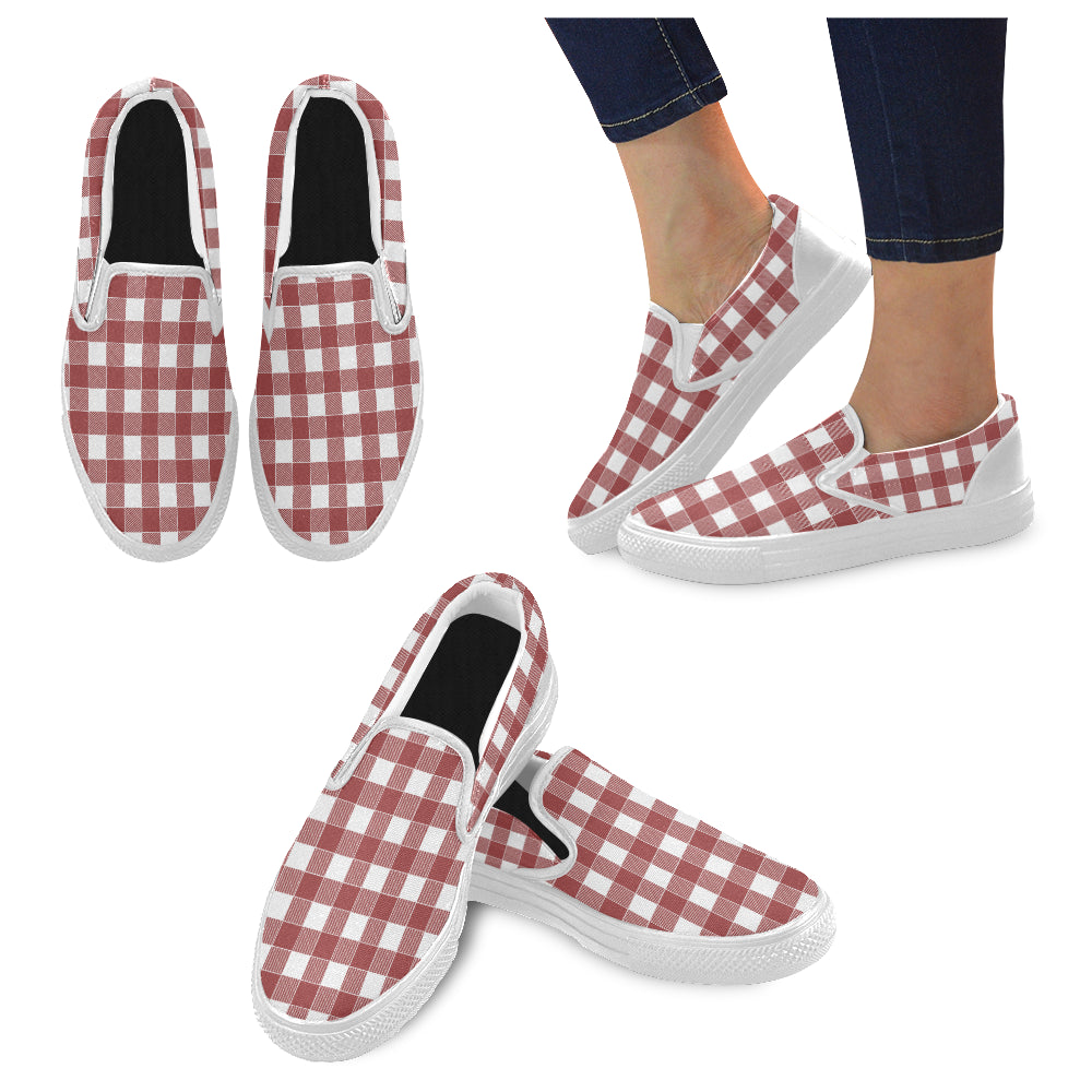 Women's Classic Red Checks Print Slip-on Canvas Shoes