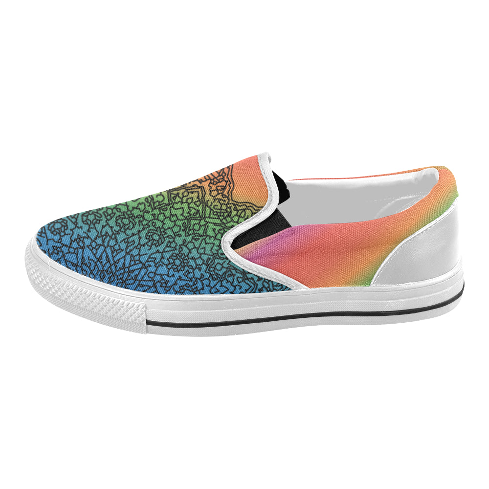 Women's Doodled Mandala Print Canvas Slip-on Shoes