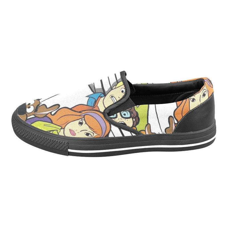 Women's Scooby-Doo Gang Cartoon Print Canvas Slip-on Shoes (Black)